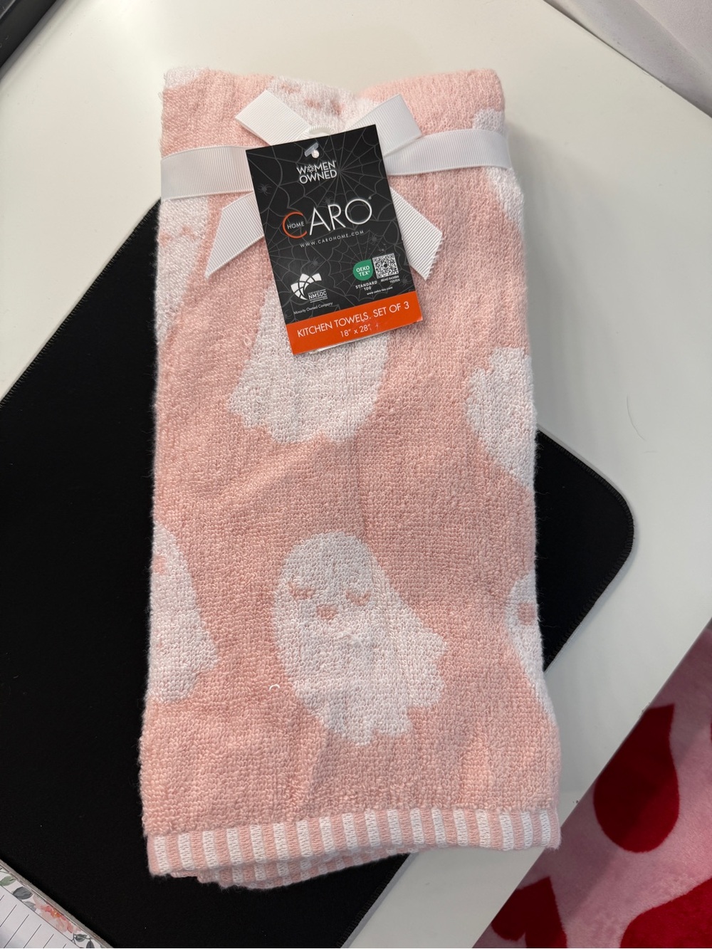 Caro Home Pink Ghost Kitchen Towels Set of 3 Halloween Pastel Spooky Decor 18x28